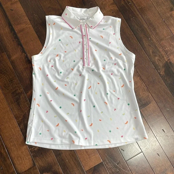Lady Hagen Sleeveless Golf Polo shirt White Fruit print Size M NWT Tennis Active - Picture 2 of 12